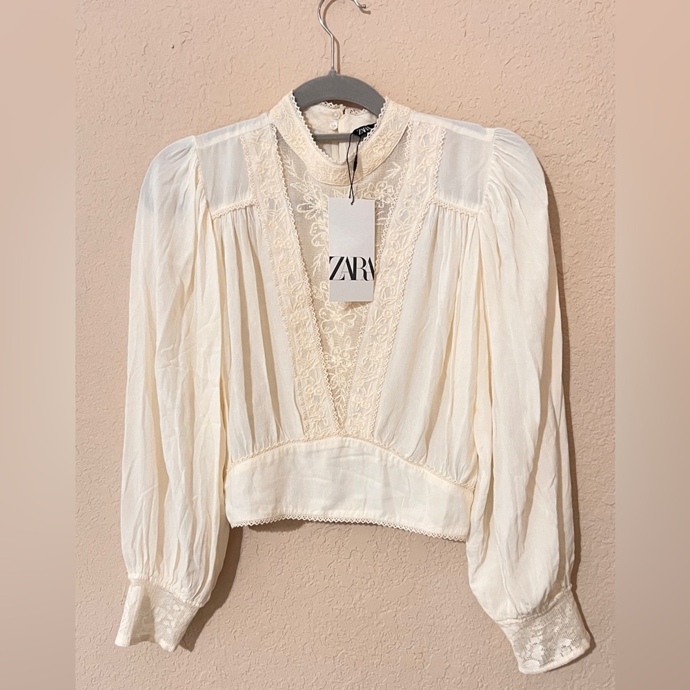 Zara Ivory Lace Accent Blouse